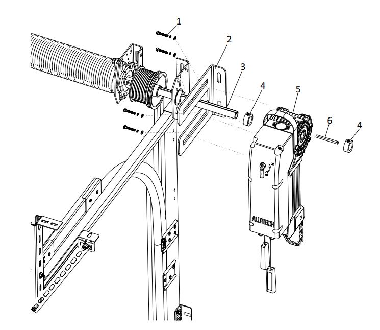 Монтаж привода на вал ворот (вертикальное положение)
